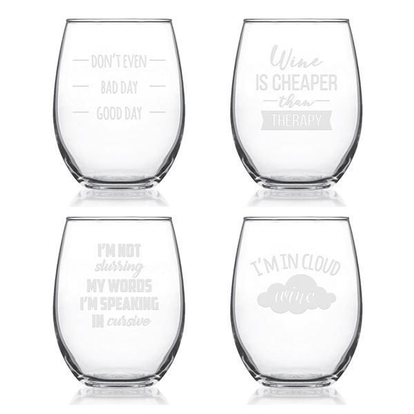 Funny Quotes Stemless Wine Glass Set of 4 | Things Engraved