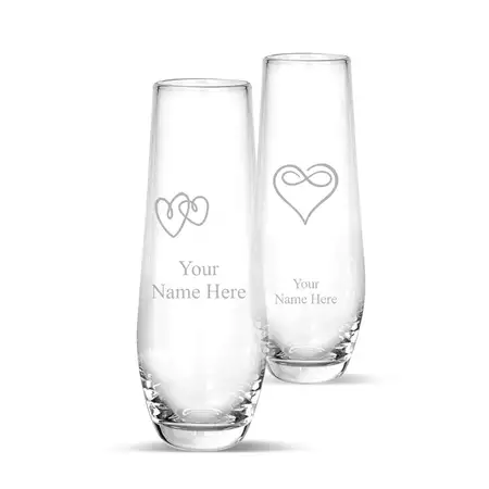 Custom Champagne Flute with Hearts - Set of 2