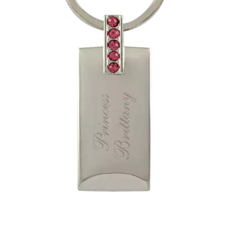 Silver Key Chain with Pink Crystals - Custom Engraving