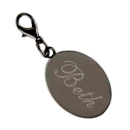 Gunmetal Grey Oval Charm with Custom Engraving buy at ThingsEngraved Canada