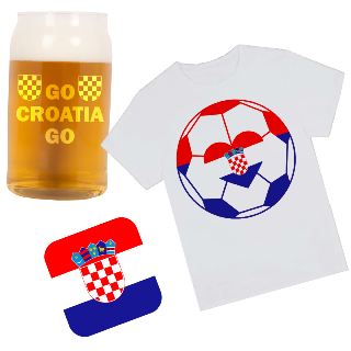 Go Croatia Go T Shirt, Beer Glass, and Square Coaster Set