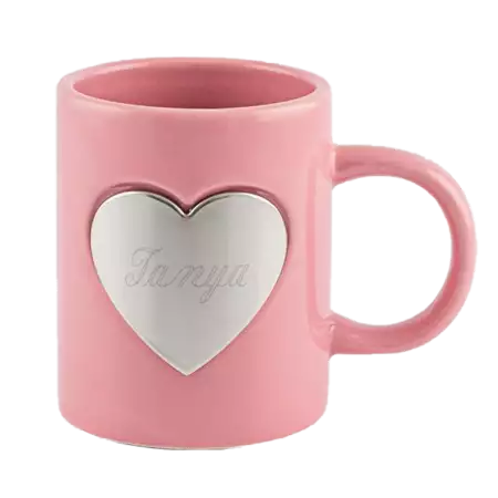 Pink Heart Ceramic Mug with Custom Engraving buy at ThingsEngraved Canada
