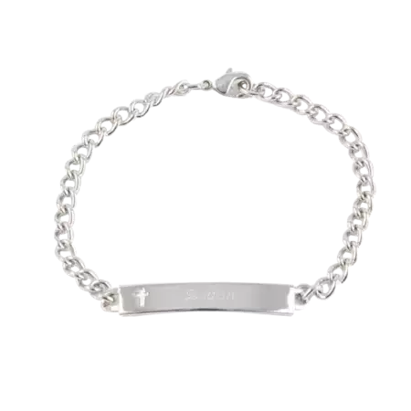Kids Silver ID Bracelet with Cut-out Cross buy at ThingsEngraved Canada