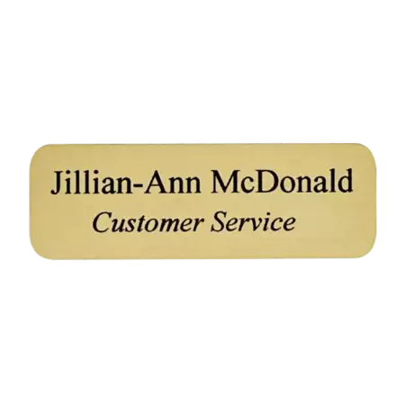 Customizable Large Gold/Black Plastic Name Tag with Pin Back 3" x 1" buy at ThingsEngraved Canada