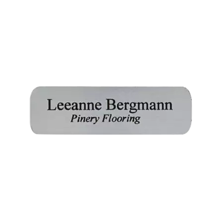 Small Silver/Black Plastic Name Tag with Pin Back 2.5" x 0.75"