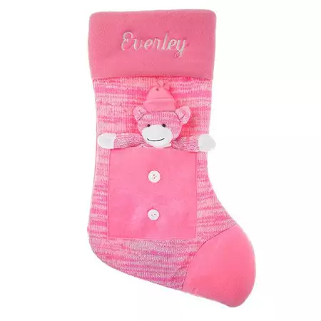 Pink Sock Monkey Stocking with Custom Name buy at ThingsEngraved Canada