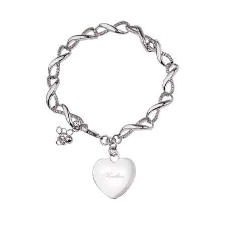 Twirly Infinity Chain Bracelet with Engravable Heart Charm