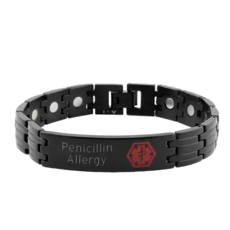 Personalized Medical Black Stainless Steel Men's Bracelet