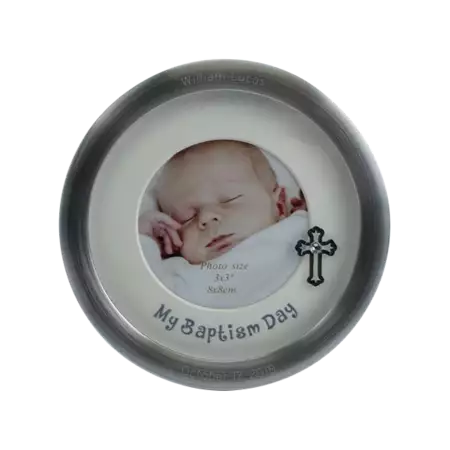 Personalized Baptism 3x3 Round Frame with Easel Back buy at ThingsEngraved Canada