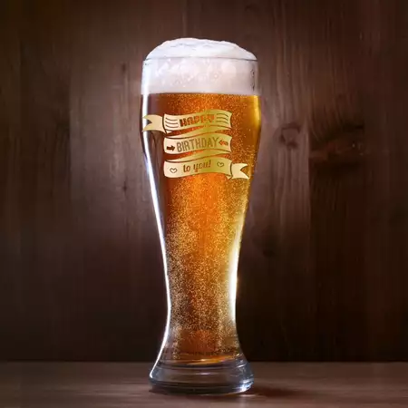 Birthday Pilsner Glass 16oz with  Gold Engraving
