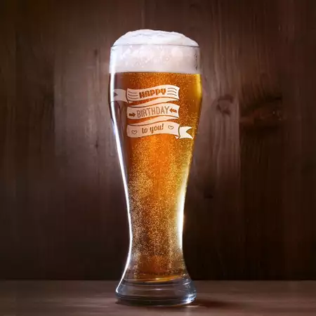 Birthday Pilsner Glass 16oz with White Engraving buy at ThingsEngraved Canada