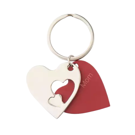 Layered Red and Silver Hearts Keychain with Custom Engraving buy at ThingsEngraved Canada