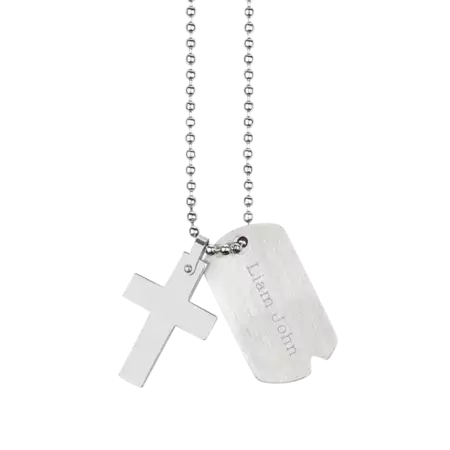 Boys Stainless Steel Dog Tag and Cross Set with Chain