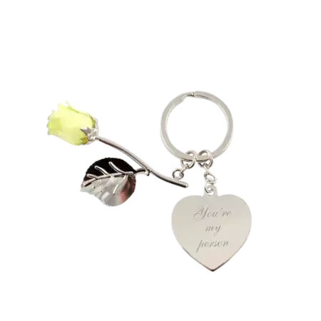 Yellow Rose Keychain with Personalized Heart