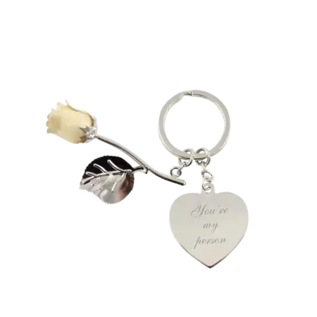 Vanilla Rose Keychain with Heart buy at ThingsEngraved Canada