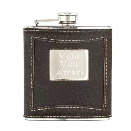 Distressed Brown Leather Wrapped Flask with Engraving buy at ThingsEngraved Canada