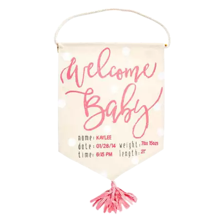 Welcome Baby Flag Pink buy at ThingsEngraved Canada