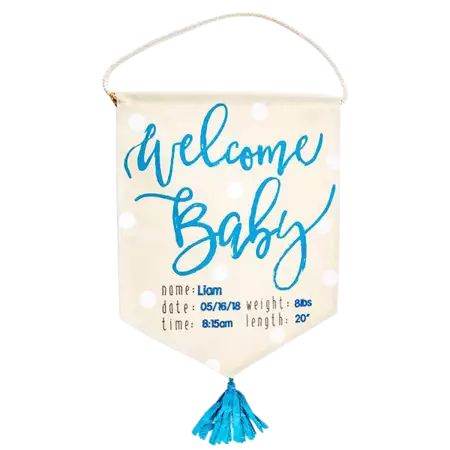 Welcome Baby Flag Blue buy at ThingsEngraved Canada