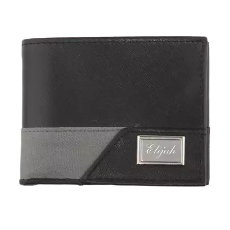 Personalized Men's Sporty Leather RFID Wallet Black and Grey buy at ThingsEngraved Canada