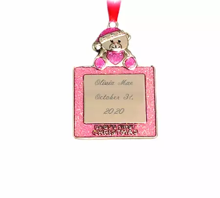 Baby's First Christmas Metal Ornament - Pink buy at ThingsEngraved Canada