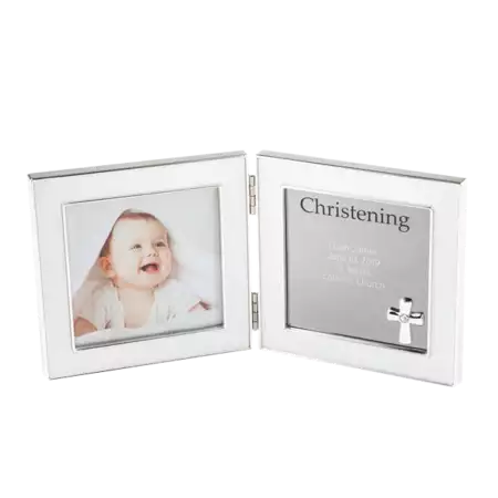 Engraved Silver 4x4 Double Hinged Christening Frame buy at ThingsEngraved Canada