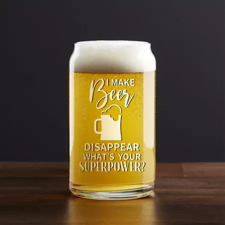 Glass Beer Can 16oz White Engraving Funny Beer Quotes buy at ThingsEngraved Canada