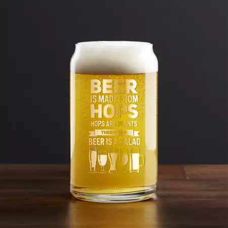 Glass Beer Can 16oz Gold Engraving Beer is a Salad