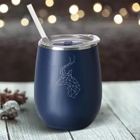 Reindeer Stemless Wine Cup - Matt Navy With Lid buy at ThingsEngraved Canada