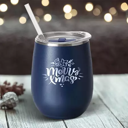 Christmas Stemless Wine Cup - Matt Navy With Lid buy at ThingsEngraved Canada