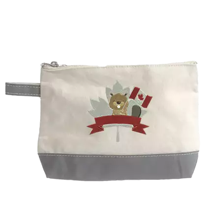 Canvas Makeup Bag with Canadian Beaver and Custom Name Embroidery buy at ThingsEngraved Canada