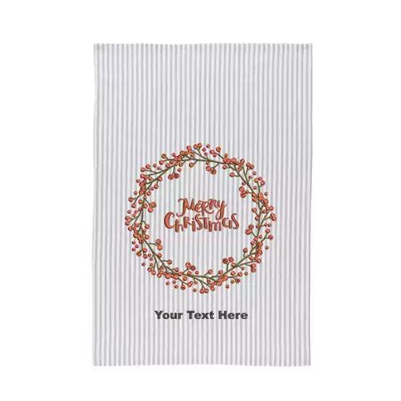 Custom Embroided Christmas Wreath Striped Tea Towel buy at ThingsEngraved Canada