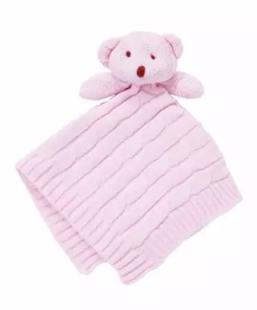 Custom Knit Security Blanket - Pink Bear