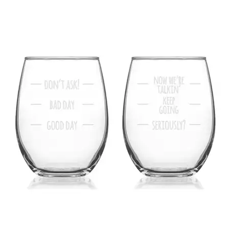 Funny Quotes Stemless Wine Glass Set of 2