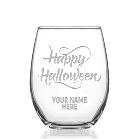 Custom Halloween Stemless Wine Glass buy at ThingsEngraved Canada