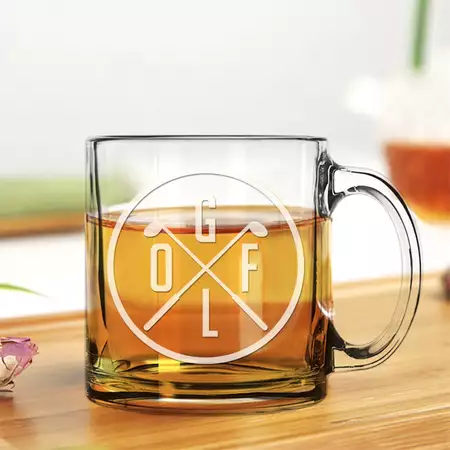 Engraved Glass Coffee Mug 13oz with Golf Logo buy at ThingsEngraved Canada