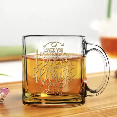Anniversary Engraved Glass Coffee Mug 13oz buy at ThingsEngraved Canada