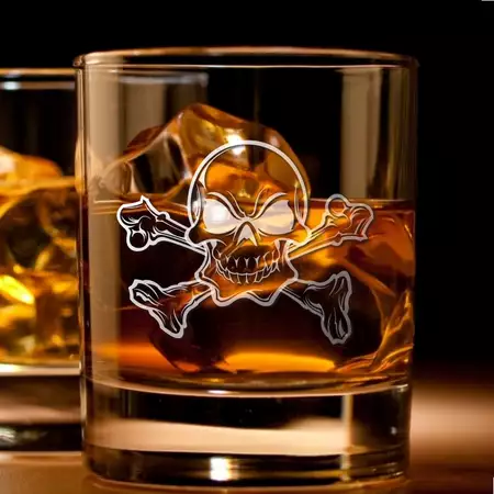 Heavy Base Rocks Glass 11oz with White Skull and Custom Engraving buy at ThingsEngraved Canada