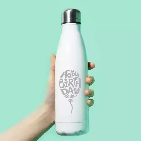 Birthday Water Bottle - 32oz Stainless Steel White with Engravings buy at ThingsEngraved Canada