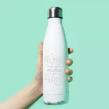 Happy Water Bottle - 32oz Stainless Steel White with Engravings buy at ThingsEngraved Canada