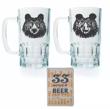 Mama Bear & Papa Bear Beer Glass Set of 2 + Beer Tasting Book buy at ThingsEngraved Canada
