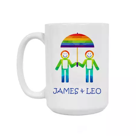 Pride Collection Ceramic Coffee Mug 15oz - Gay Couple with Custom Names