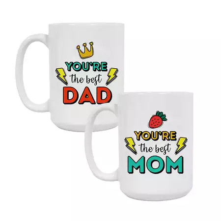 World's Best Mom and Dad Mug Set Ceramic Mugs 15oz buy at ThingsEngraved Canada