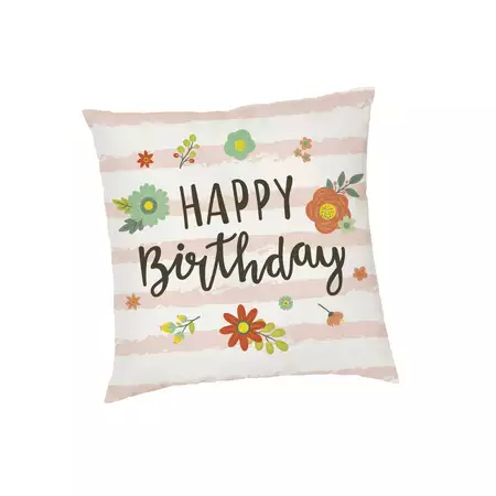 Cushion Cover with Flowers Happy Birthday buy at ThingsEngraved Canada
