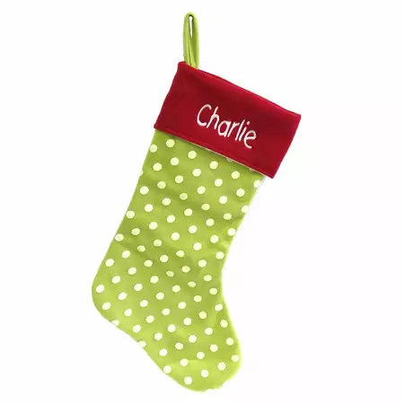 Green polka dot stocking buy at ThingsEngraved Canada
