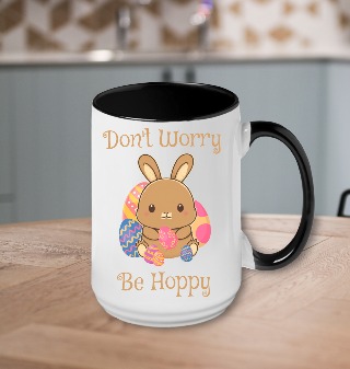 Don't Worry, Be Hoppy Ceramic Mug 15 oz Black Handle
