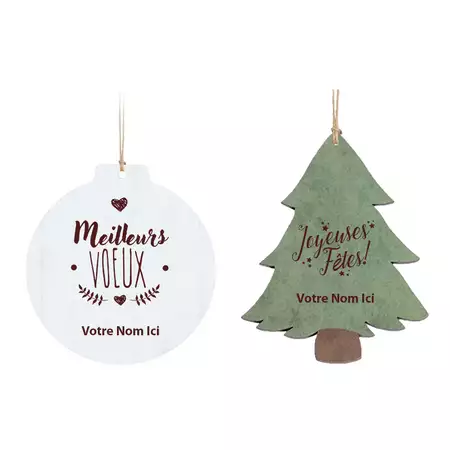 Lot de 2 décorations de Noël en bois avec personnalisation buy at ThingsEngraved Canada
