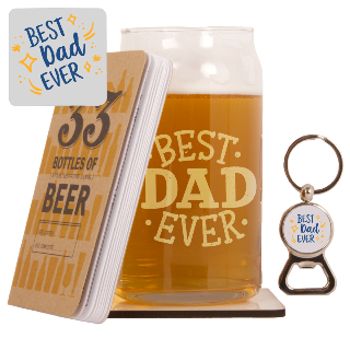 Gift Set for Best Dad Ever Beer Testing Book,  Beer Can Glass and Photo Coaster with Bottle Opener set