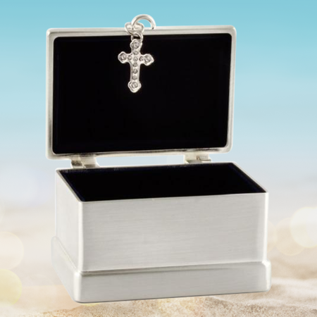 Brushed Silver Cross Trinket Box