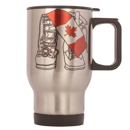 Canadian Flag Boots on the Ground Travel Mug