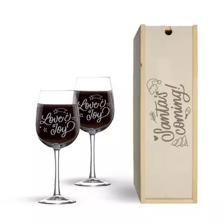 Christmas Wine Box Set with 2 Wine Glasses
